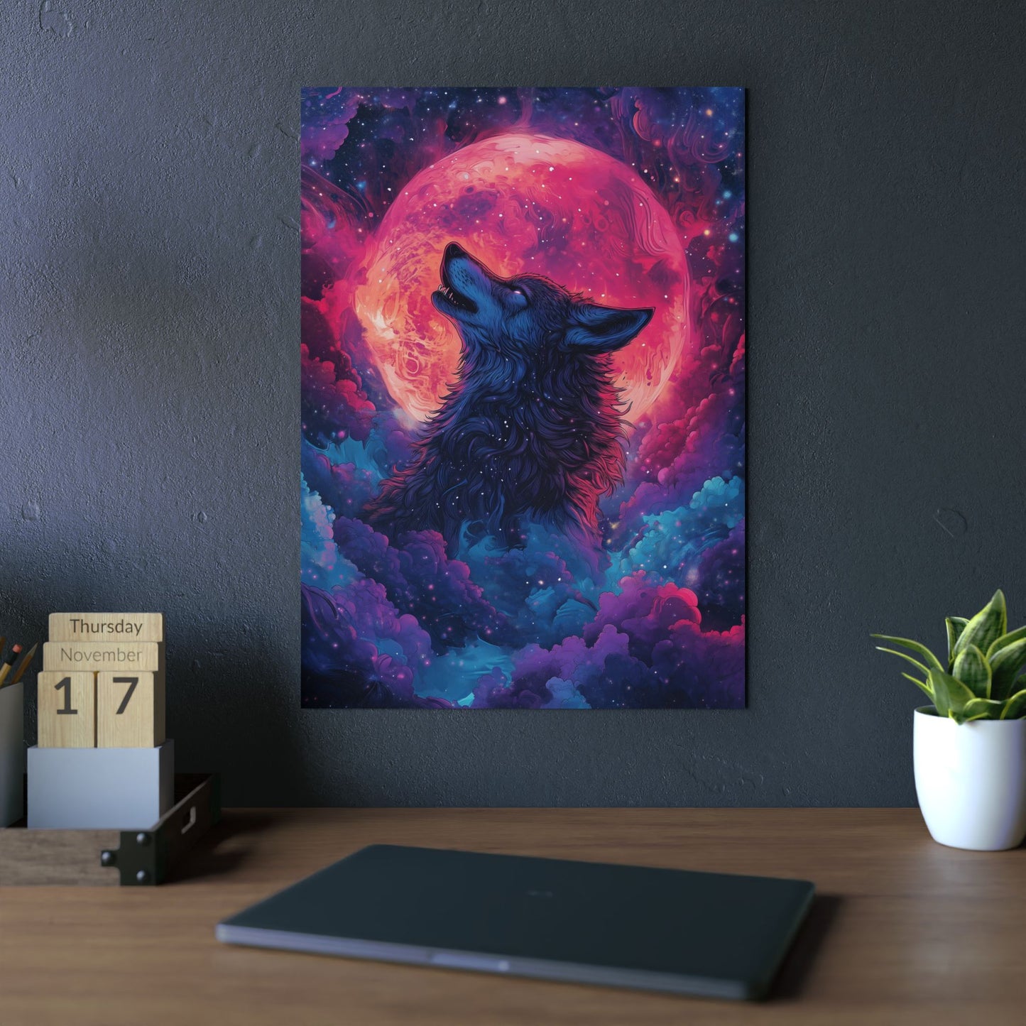 Cosmic Wolf Under Lunar Glow